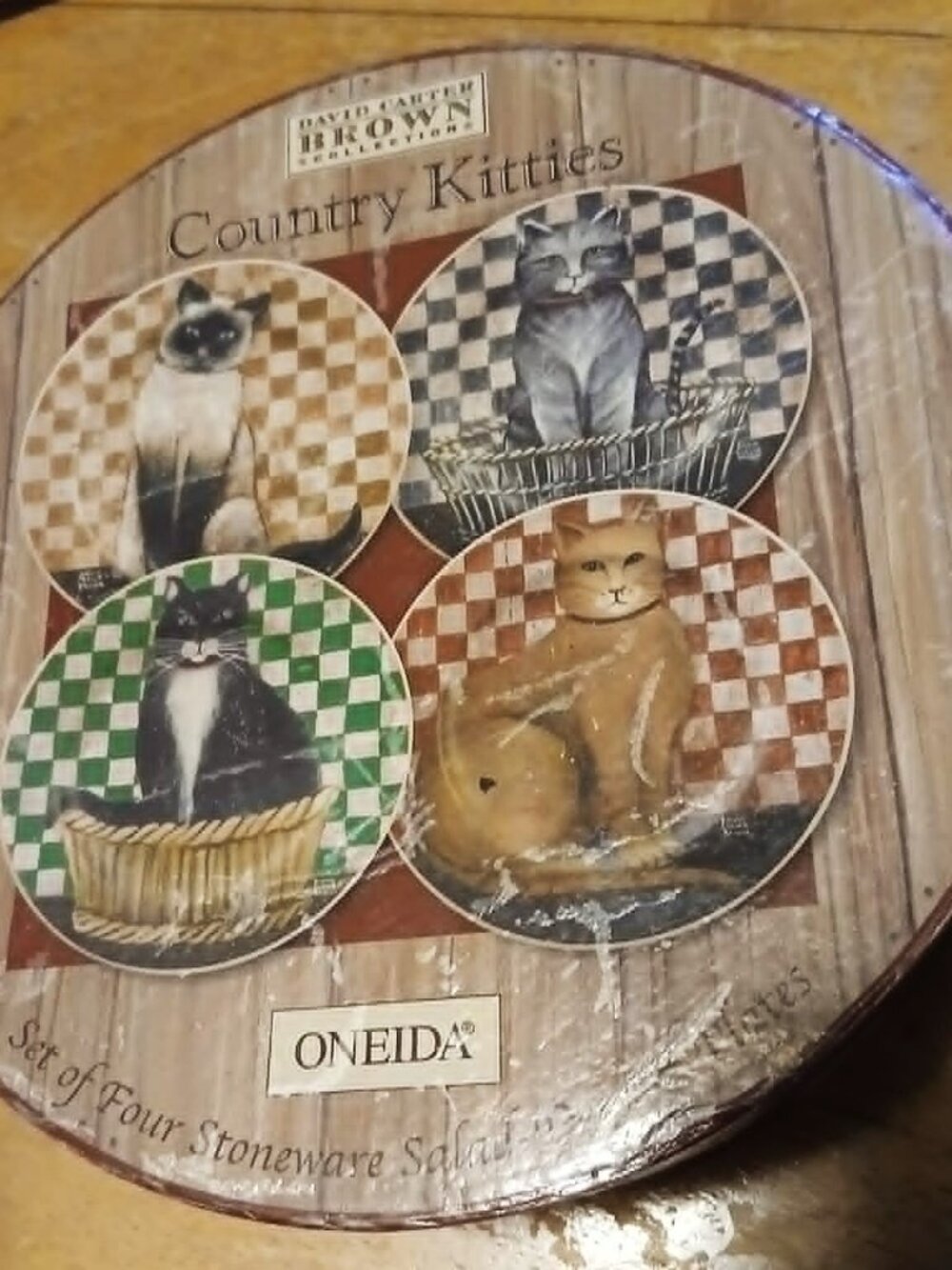 1995 David Carter Brown Country Kitties Plates – Sakura Set of 4 SHIPS FREE